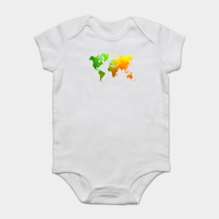 world map green yellow #map #worldmap Baby Bodysuit